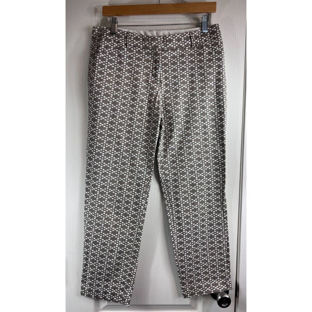 New Directions Women's Greige Grey Beige White Print Pants Stretch Cotton Size 8
